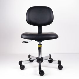 Çin Siyah PU Deri Ergonomik ESD Sandalyeler Temiz Oda Sandalyesi Tekerlekli Tezgah Yüksekliği Fabrika
